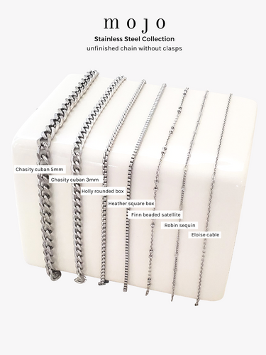 Silver Stainless Steel Unfinished Chain Collection, 6 Style Options