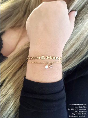 14K Gold Filled Berkeley 3mm and 4mm Birthstone CZ Bracelet Charm, 13 Colors