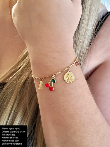 14K Gold Filled Berkeley 3mm and 4mm Birthstone CZ Bracelet Charm, 13 Colors