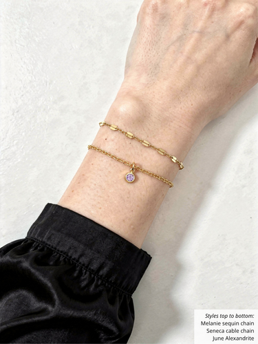 14K Gold Filled Berkeley 3mm and 4mm Birthstone CZ Bracelet Charm, 13 Colors