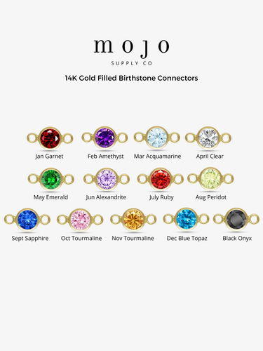 14K Gold Filled Berkeley Birthstone CZ Bracelet Connectors, 13 Color Options