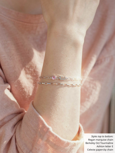 Sterling Silver Berkeley Birthstone CZ Bracelet Connector, 13 Color Options