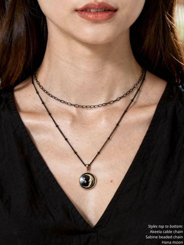 Hana Black Gold Moon Coin Necklace Pendant, PVD Stainless Steel