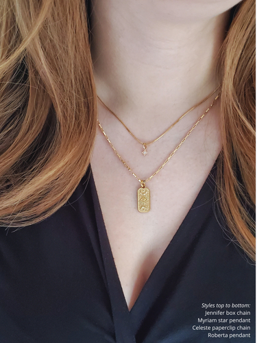Roberta Gold Rectangle Evil Eye Necklace Pendant, PVD Stainless Steel