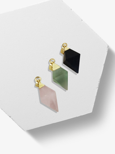 Amiya Geometric Healing Crystal Pendant Set In Different Crystals Including Green Fluorite, Black Onyx And Rose Quartz | Mojo Supply Co