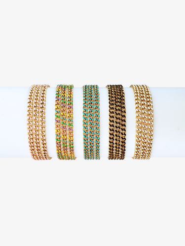 Claire Enamel Cuban Gold PVD Stainless Steel Bracelet Chain, 5 Color Options