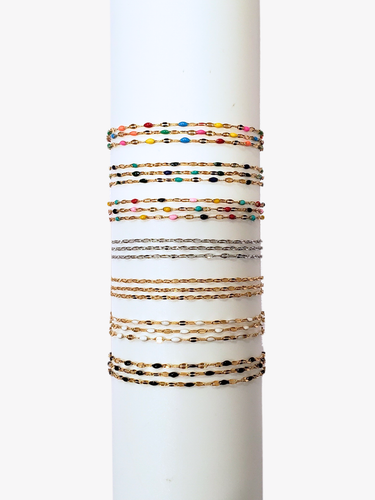 Steff Unfinished Gold Enamel Sequin Necklace Chain, 7 Color Options PVD Stainless Steel