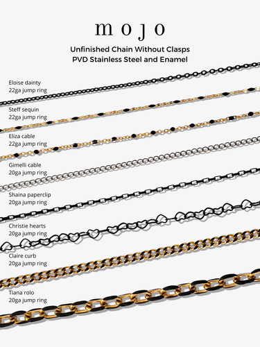Black Unfinished Necklace Chain Collection, 8 PVD Stainless Steel Style Options