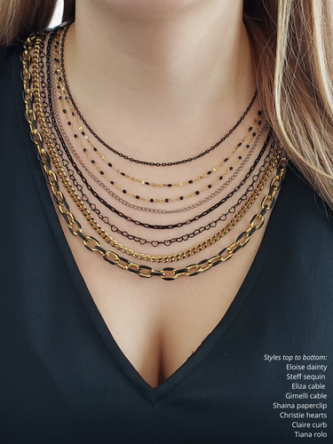 Black Unfinished Necklace Chain Collection, 8 PVD Stainless Steel Style Options