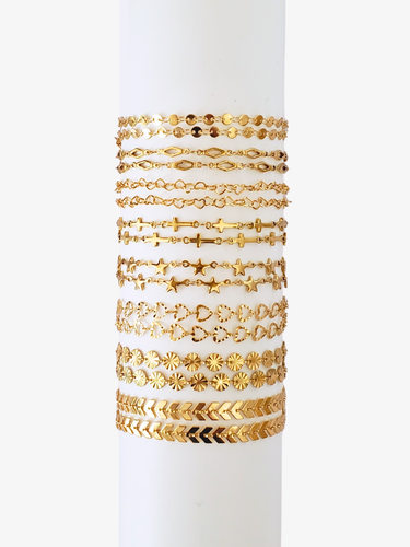 Gold Unfinished Necklace Chain Collection, PVD Stainless Steel Hearts Stars Cross Sunburst