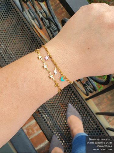 PVD Gold Unfinished Hearts Stars and Cross Bracelet Chains, Stainless Steel