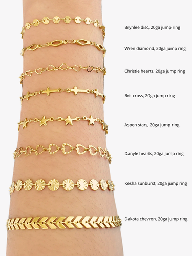 PVD Gold Unfinished Hearts Stars and Cross Bracelet Chains, Stainless Steel