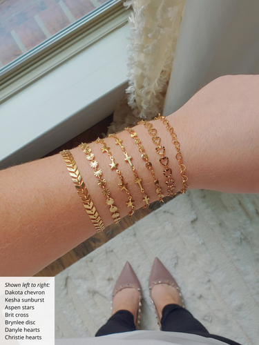 PVD Gold Unfinished Hearts Stars and Cross Bracelet Chains, Stainless Steel