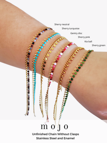 Gold Unfinished Bracelet Chain Collection, Enamel And PVD Stainless Steel Drops