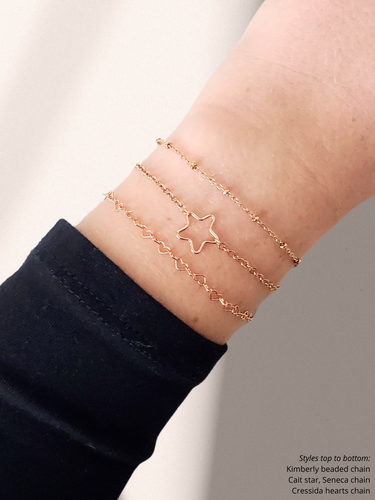 Kimberly Unfinished Beaded Satellite Bracelet Chain, Gold Filled or Sterling Silver