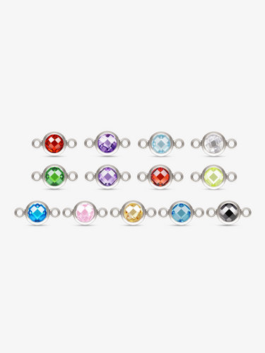 Tauna Flat Back 4mm Faceted Birthstone Bracelet Connector, Sterling Silver