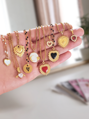 Gold Heart Necklace Pendant Collection, 14 Styles PVD Stainless Steel