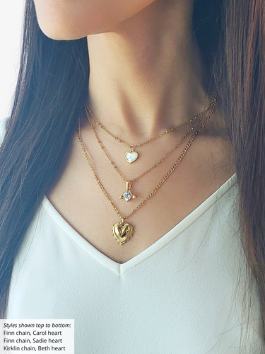 Gold Heart Necklace Pendant Collection, 14 Styles PVD Stainless Steel