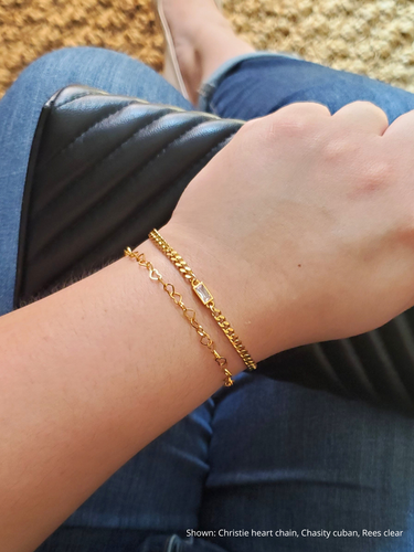 Rees Flat Back Rectangle Birthstone Bracelet Connector, Gold PVD Stainless Steel