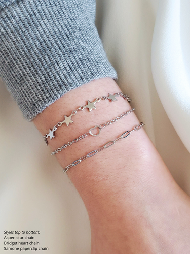Samone Unfinished Paperclip Bracelet Chain PVD Stainless Steel, Gold and Silver 2 Sizes