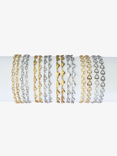 Unfinished Heart Bracelet Chain Collection, PVD Stainless Steel in Gold and Silver