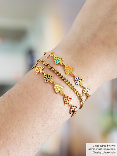 Unfinished Gold Mushroom Bracelet Chain, PVD Stainless Steel 4 Color Options
