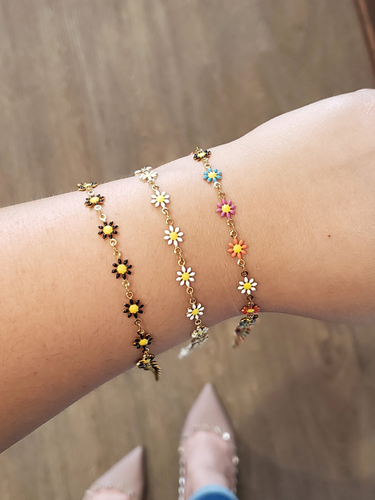 Sable Unfinished Daisy Bracelet Chain,  Gold PVD Stainless Steel 3 Color Options