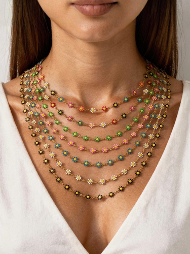 Sable Unfinished Gold Daisy Necklace Chain,  PVD Stainless Steel 3 Colors