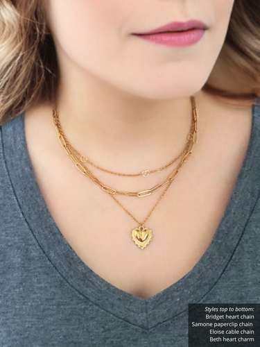 Bridget Unfinished Heart Necklace Chain, PVD Stainless Steel 4 Color Options