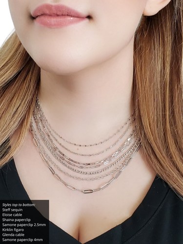 Unfinished Classic Silver Necklace Chain Collection,  7 Styles Stainless Steel