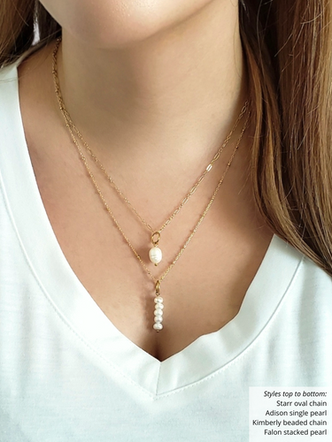 Gold Freshwater Pearl Pendant, 2 Styles PVD Stainless Steel