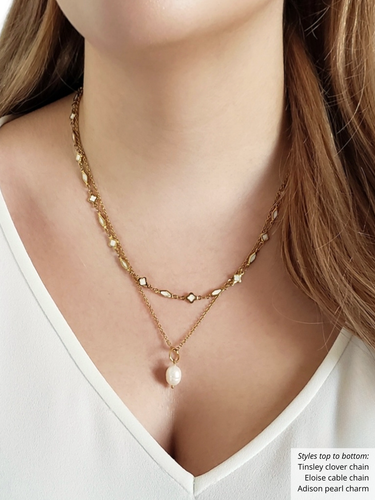 Gold Freshwater Pearl Pendant, 2 Styles PVD Stainless Steel