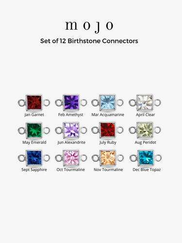 Alix Sterling Silver CZ Square Birthstone Connectors, 3mm and 4mm