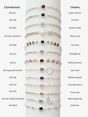 Alix Sterling Silver CZ Square Birthstone Connectors, 3mm and 4mm