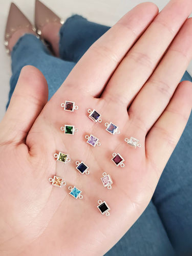 Alix Sterling Silver CZ Square Birthstone Connectors, 3mm and 4mm