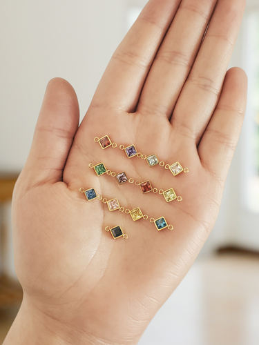 Rees Flat Back Diamond-Shaped Birthstone Bracelet Connector, Gold PVD Stainless Steel