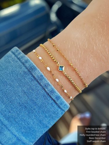 Rees Flat Back Diamond-Shaped Birthstone Bracelet Connector, Gold PVD Stainless Steel