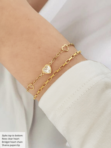 Rees Flat Back Heart Birthstone Bracelet Connector, Gold PVD Stainless Steel