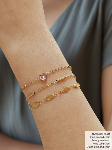 Rees Flat Back Heart Birthstone Bracelet Connector, Gold PVD Stainless Steel