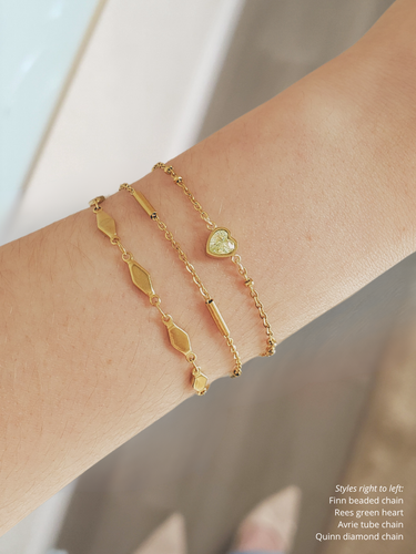 Rees Flat Back Heart Birthstone Bracelet Connector, Gold PVD Stainless Steel