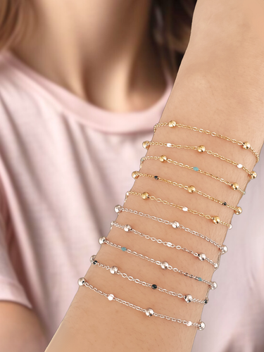 Beaded Colorful Enamel Unfinished Bracelet Chains, PVD Stainless Steel