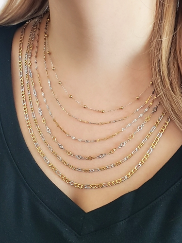 Unfinished Two Tone PVD Stainless Steel Necklace Collection,  6 Styles