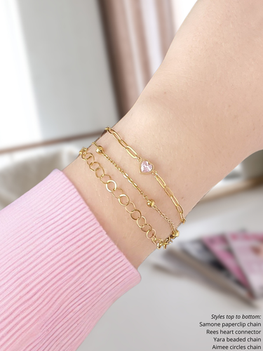 Yara Unfinished Beaded Bracelet Chain, PVD Stainless Steel