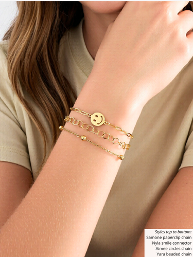 Yara Unfinished Beaded Bracelet Chain, PVD Stainless Steel