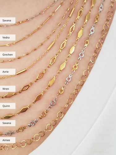 Unfinished Bar Diamond and Circle Necklace Chains, PVD Stainless Steel