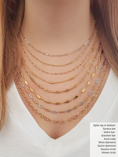 Unfinished Bar Diamond and Circle Necklace Chains, PVD Stainless Steel