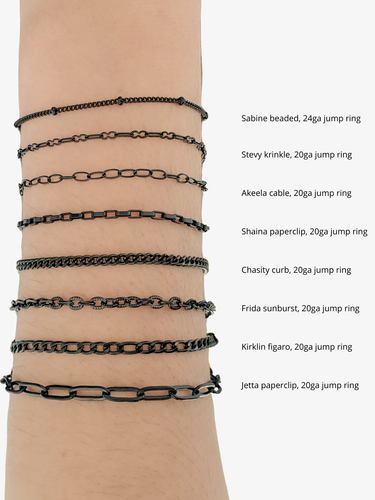 Black PVD Stainless Steel Unfinished Bracelet Chain Collection, 8 Style Options