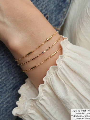 Unfinished Bar Diamond and Circle Bracelet Chains, PVD Stainless Steel