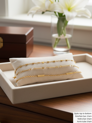 Unfinished Bar Diamond and Circle Bracelet Chains, PVD Stainless Steel