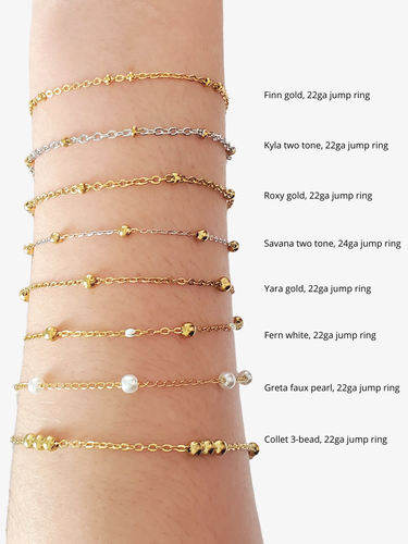Beaded PVD Stainless Steel Unfinished Bracelet Chain Collection, 8 Style Options